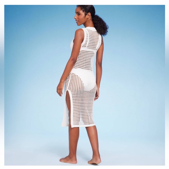 NWT Women's Crochet Cover Up Midi Dress - Shade & Shore Off-White small - Picture 3 of 6